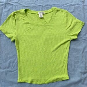 Bozzolo Lime Green Ribbed Short Sleeve Top